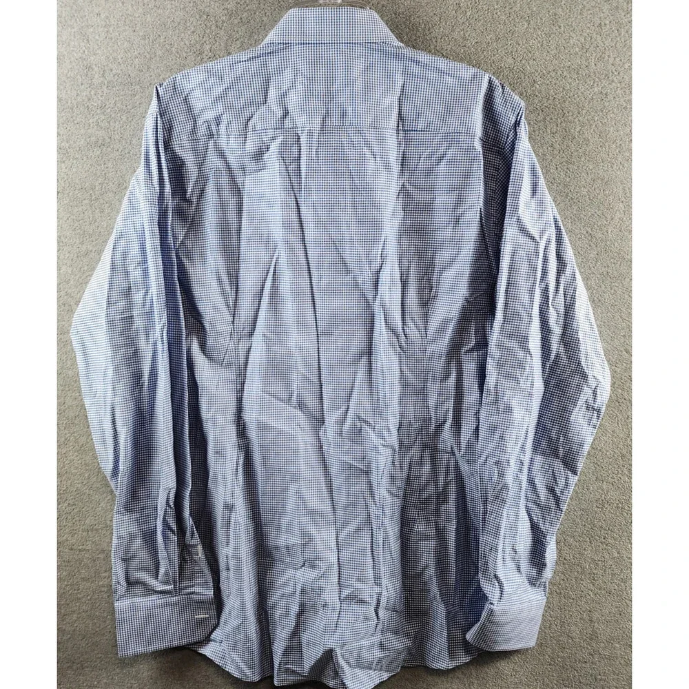 Eton Contemporary Fit MicroCheck Shirt Men's 17.5 Dark Blue Front Button Closure - Picture 11 of 13
